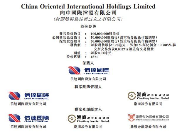 向中国际(01871)，10月24日在香港成功挂牌上市，募资 1.28 亿港元
