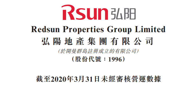 閩系地產 | 弘陽地產(01996) ：2020年第一季度經營數據，銷售跌36.1%，平均房價漲9.6%