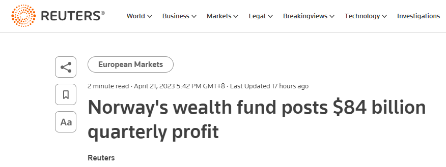 挪威养老基金，首季劲赚6595亿